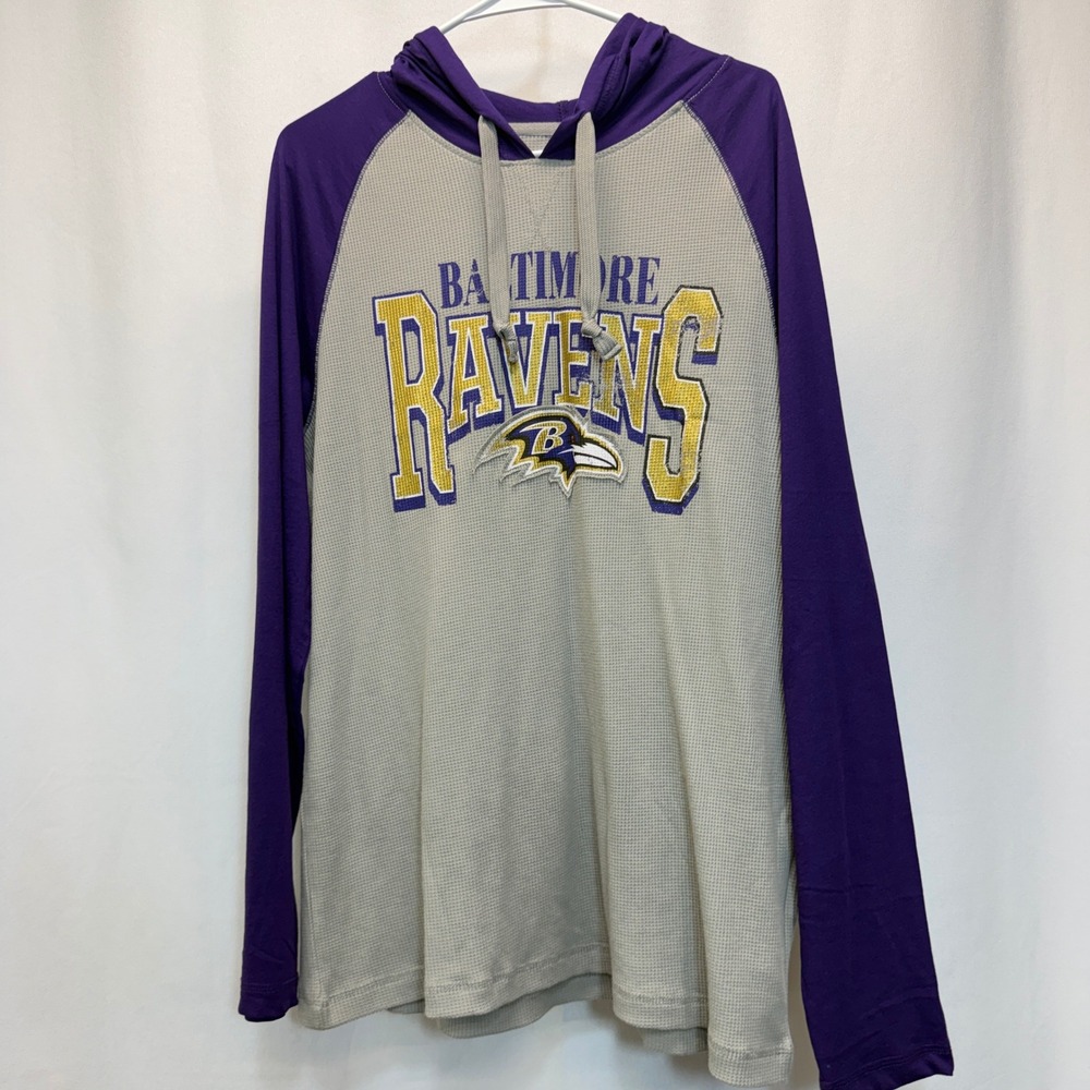 Baltimore Ravens Hoodie CSA Men Large Gray Purple Waffle Knit Thermal NFL